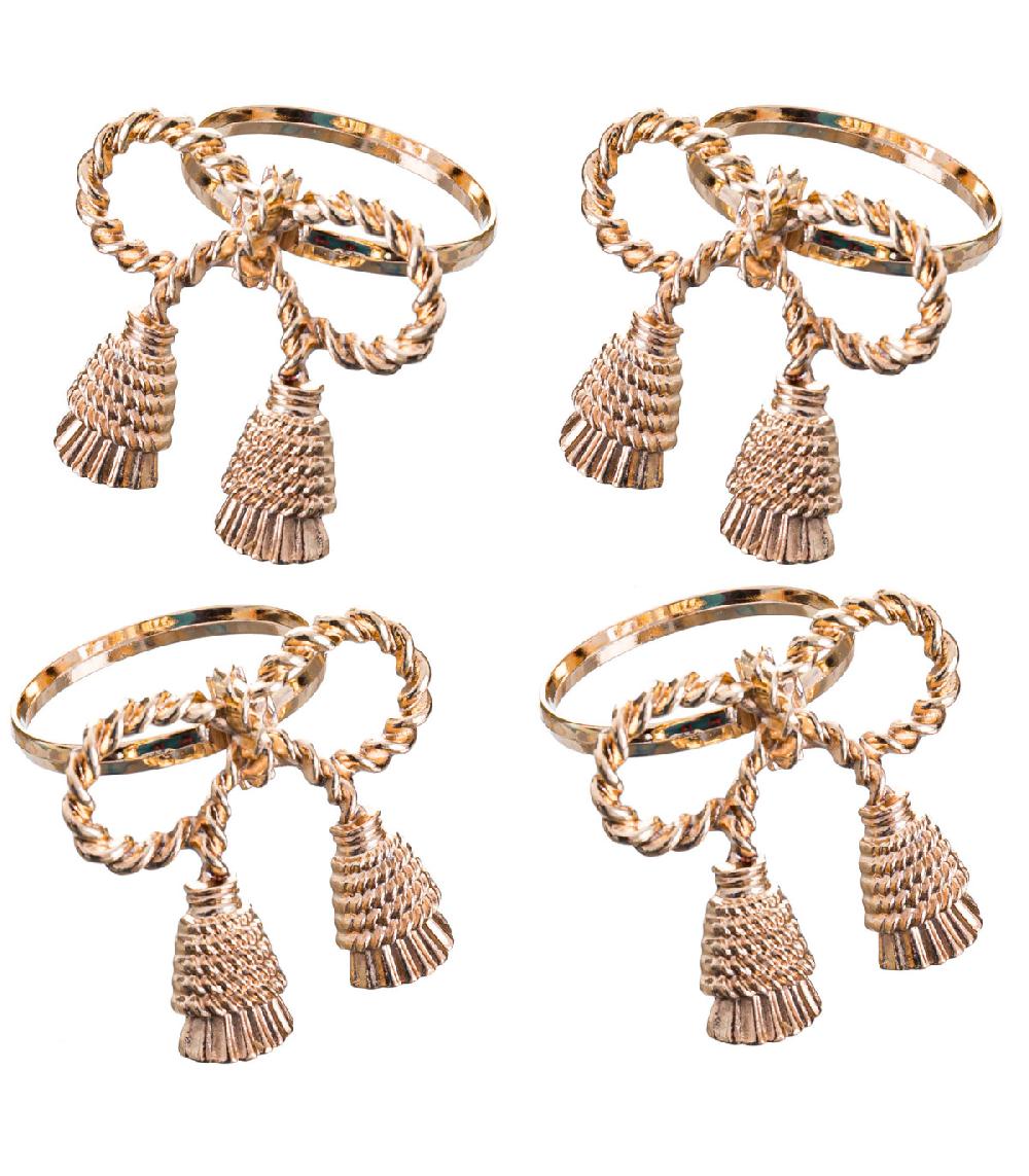 wadiga Set de 4 ronds de serviette dorés noeuds 4cm