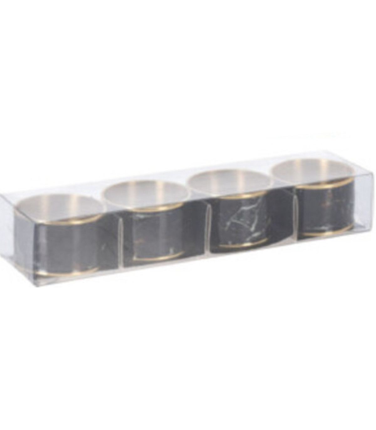 Wadiga Set De 4 Ronds De Serviette En Métal Doré Et Motif Marbre Noir