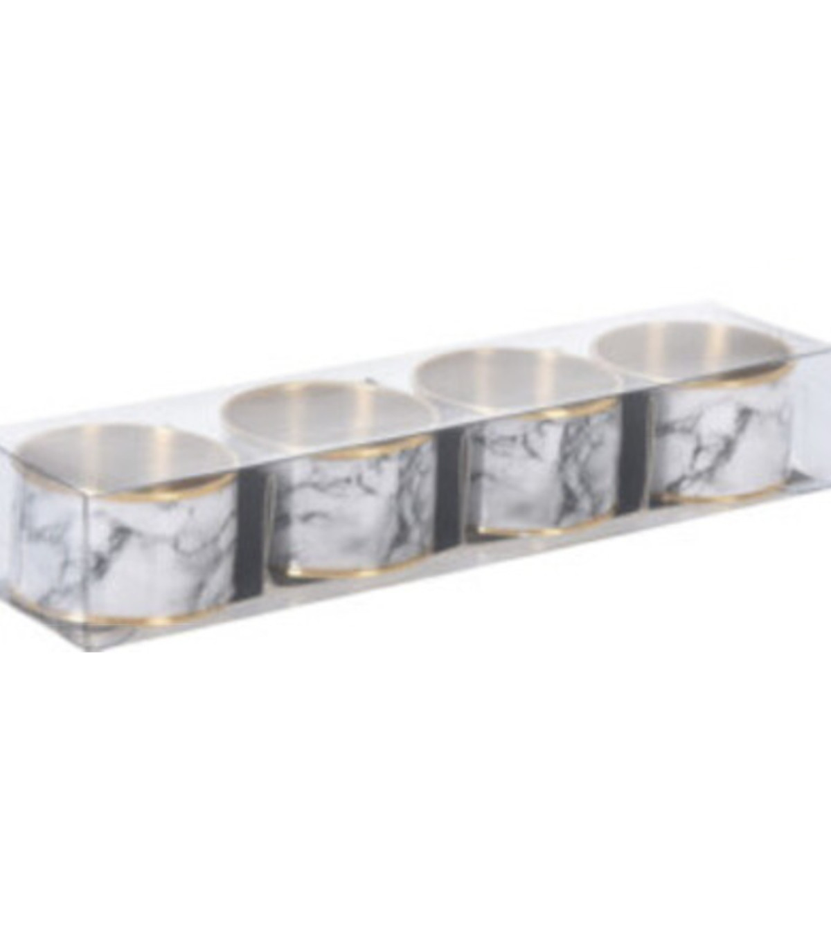 Wadiga Set De 4 Ronds De Serviette En Métal Doré Et Motif Marbre Blanc