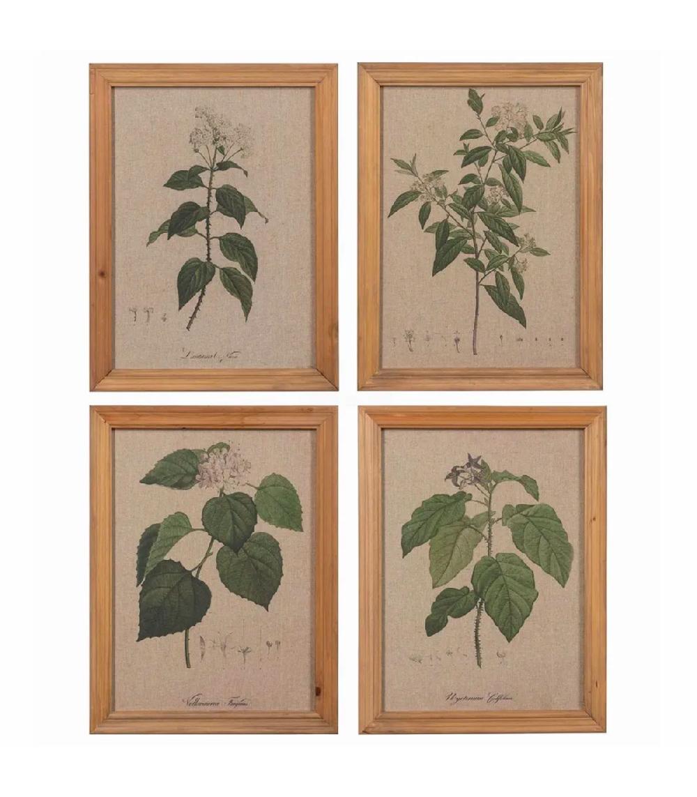 wadiga Set de 4 tableaux bois et toile impression botanique 33x1.8x43cm