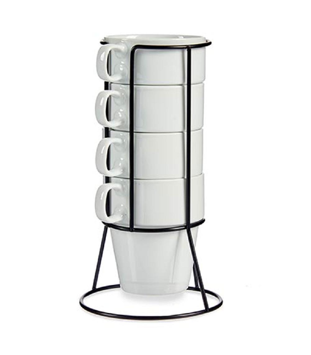 Wadiga Set De 4 Tasses En Porcelaine Blanche Empilables Avec Support Métal
