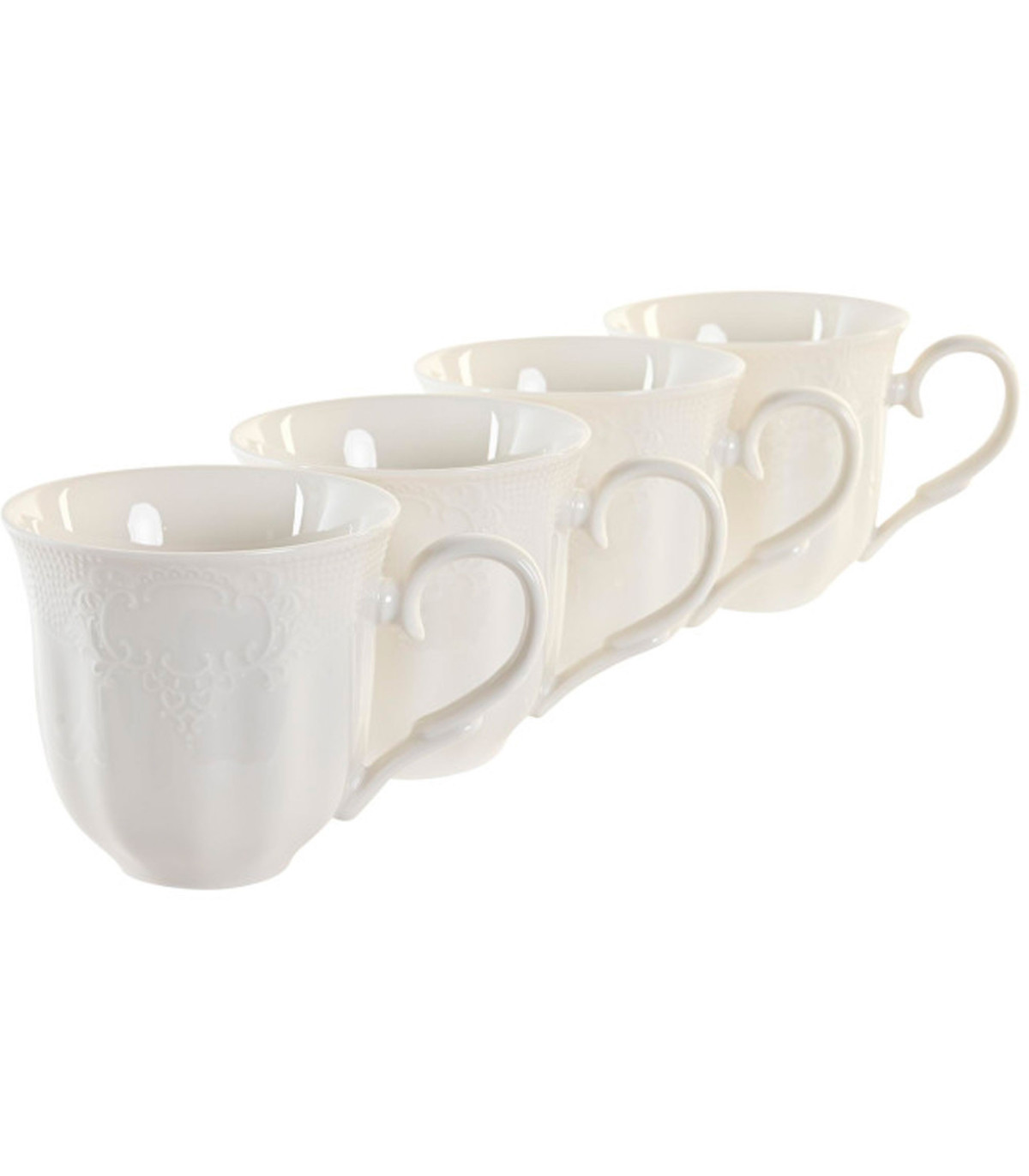 Wadiga Set De 4 Tasses En Porcelaine Blanche Et Support Bambou 350ml