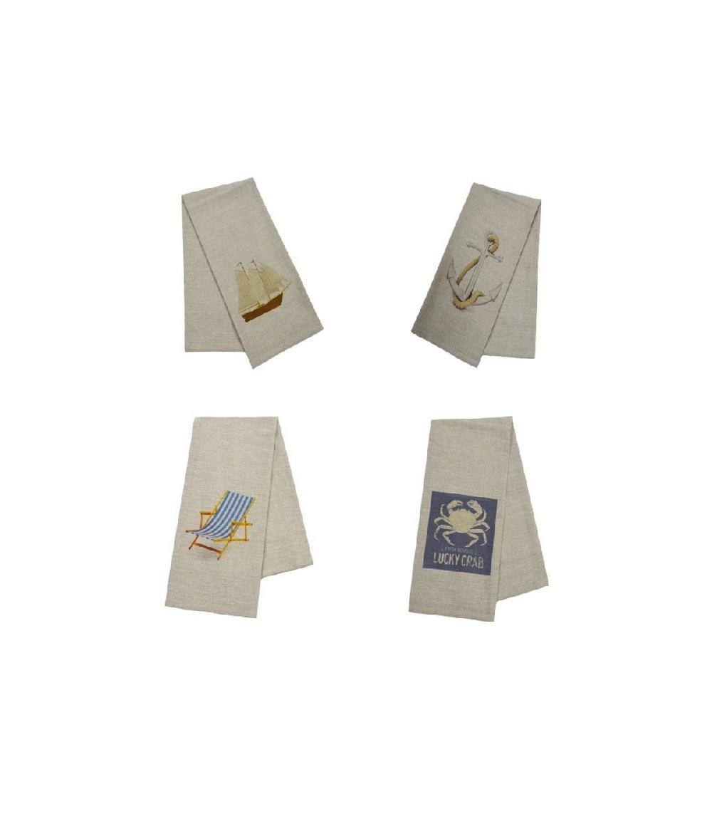 wadiga Set de 4 Torchons 100% Coton Bord de Mer - 70x50cm