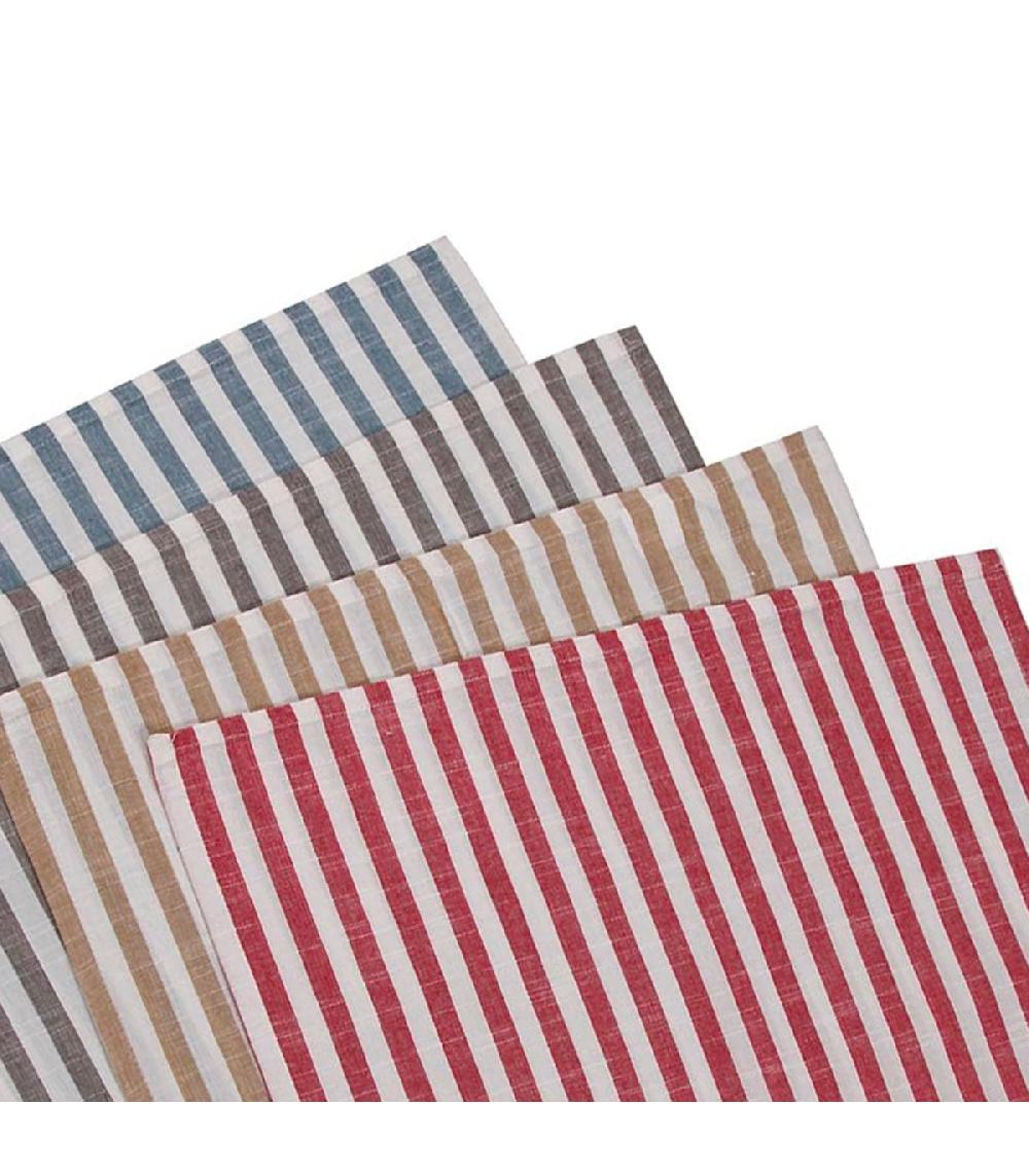 Wadiga Set De 4 Torchons Rayés 100% Coton Rouge Jaune Gris Bleu 50x70cm