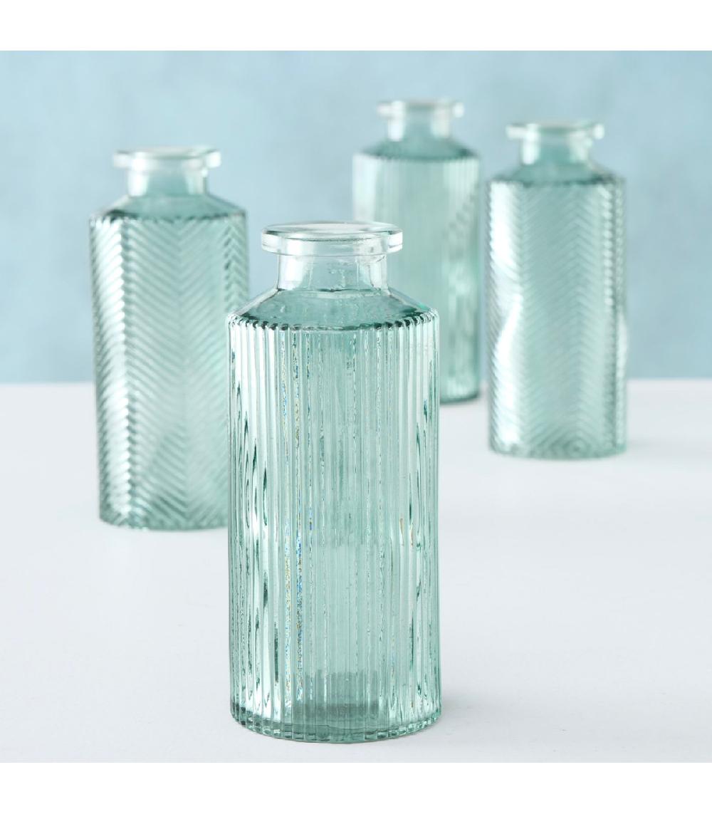 Wadiga Set De 4 Vases Soliflores En Verre Vert 6x6x13.8cm