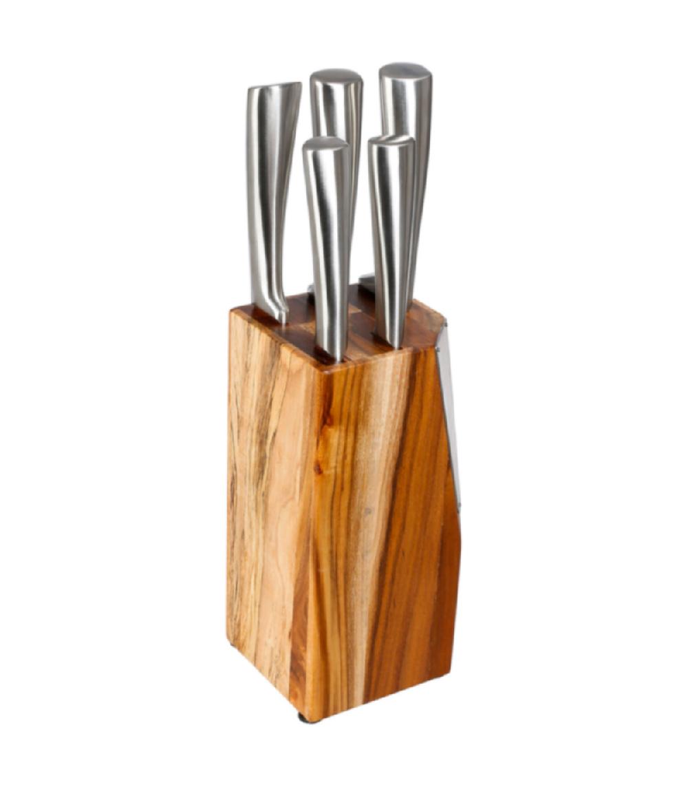 wadiga Set de 5 couteaux de cuisine en inox et bloc en acacia
