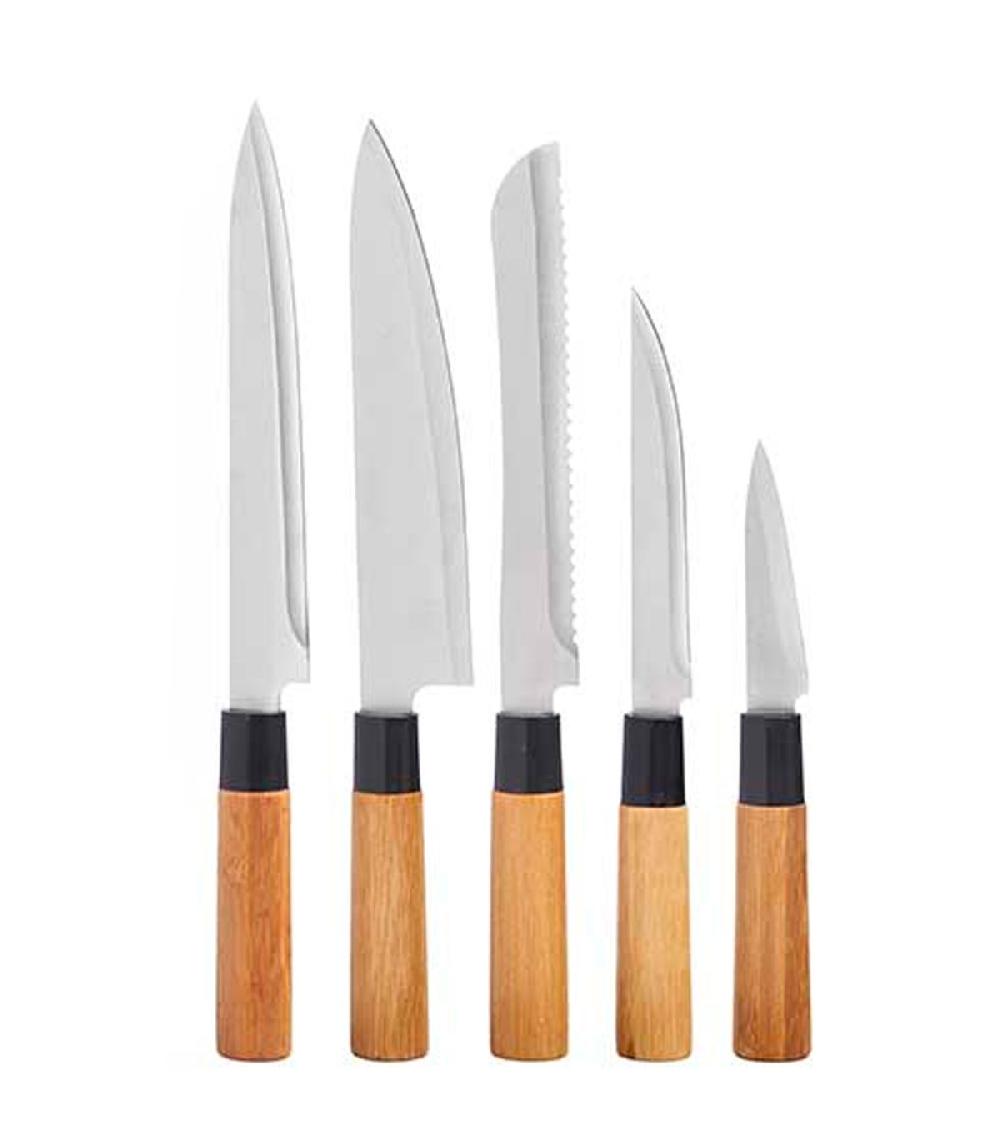 Wadiga Set De 5 Couteaux De Cuisine Et Bloc De Rangement Bambou 8.5x18.5x36cm