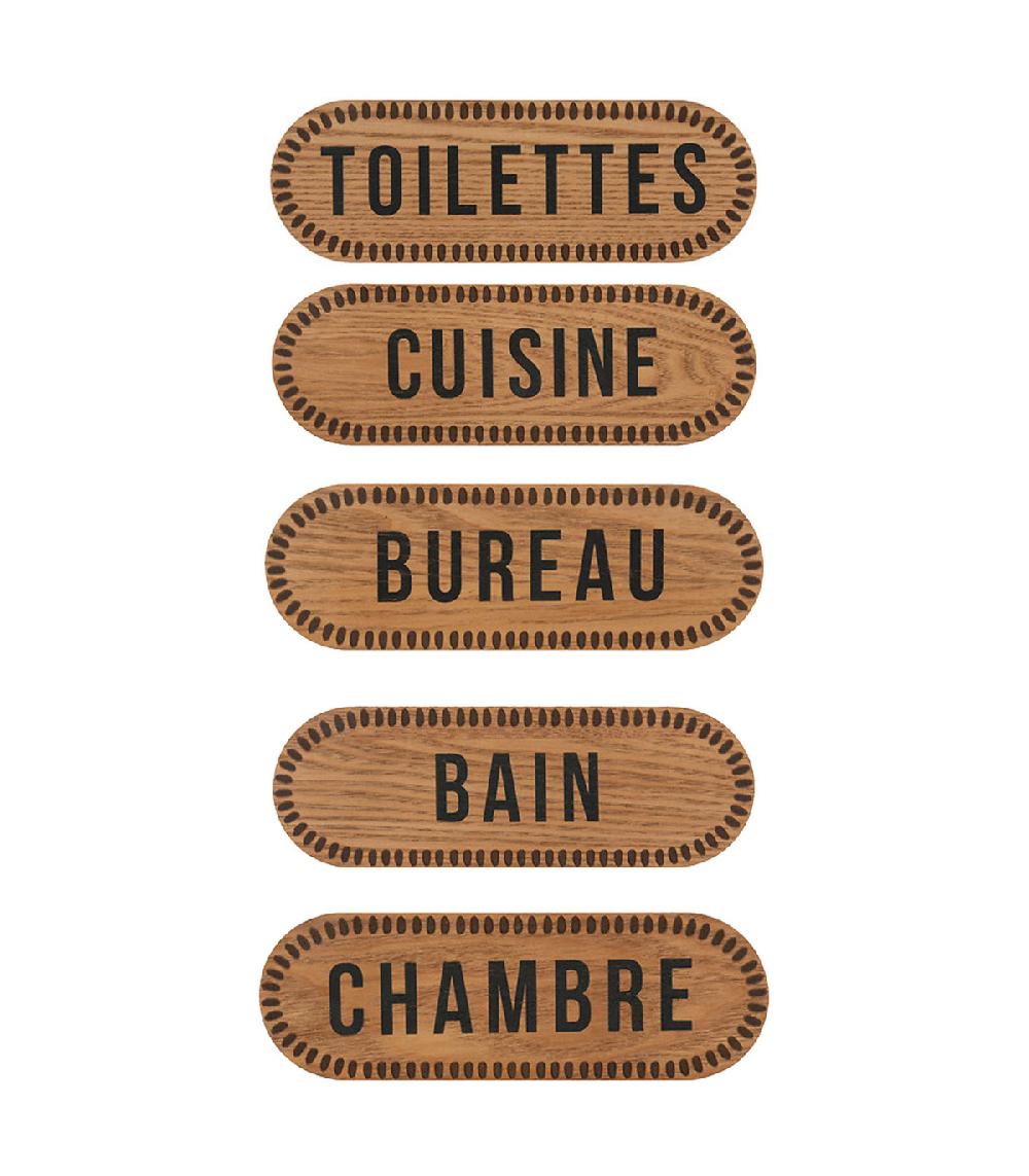 wadiga Set de 5 plaques de porte signalétiques en bois 23x1x8cm