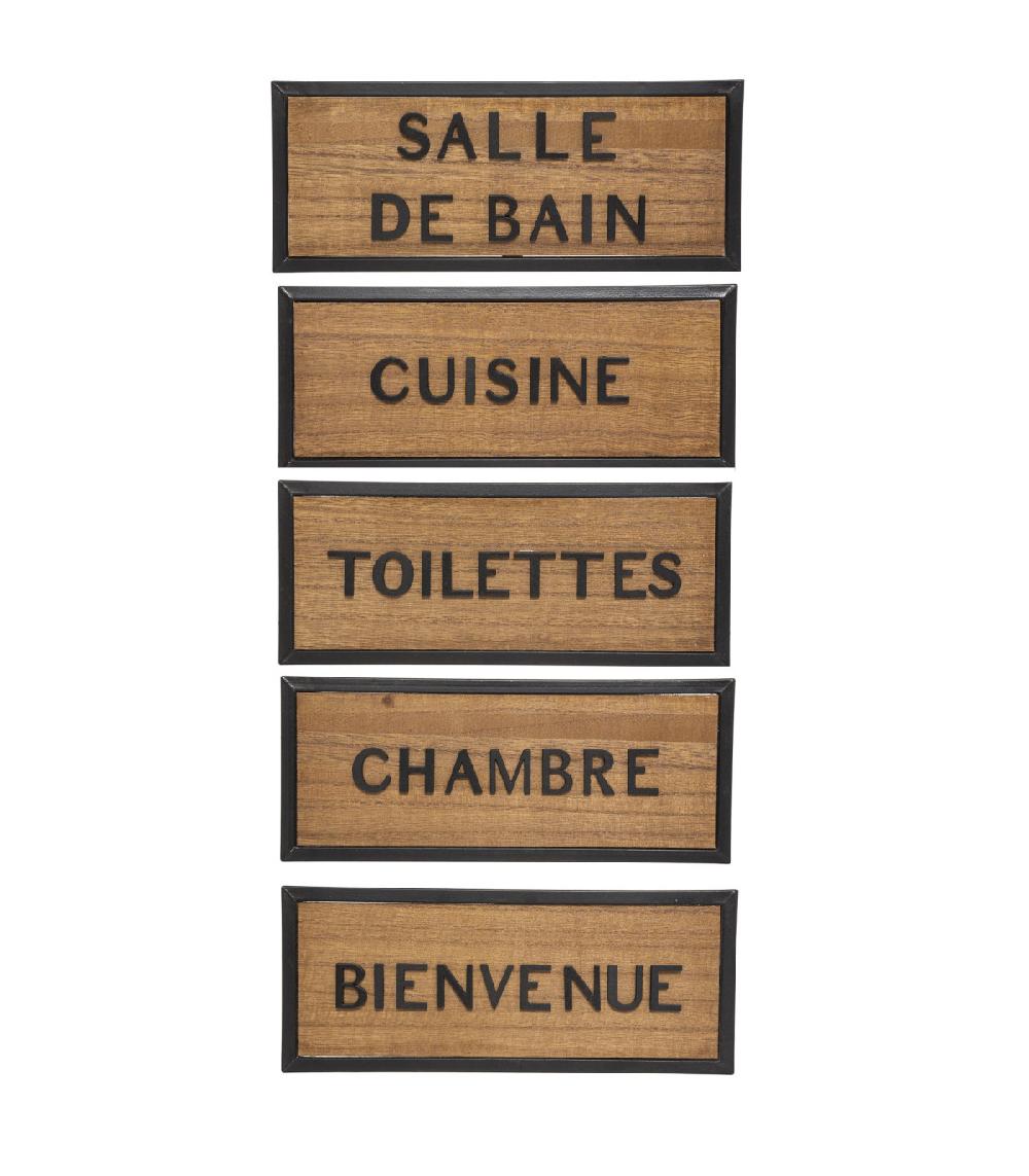 wadiga Set de 5 plaques de porte signalétiques en bois et métal noir