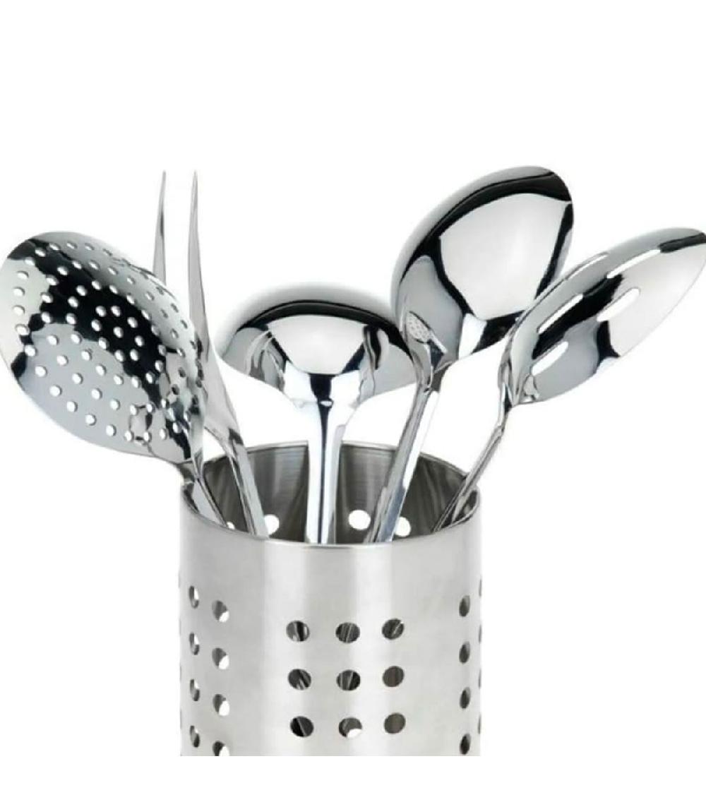 Wadiga Set De 5 Ustensiles De Cuisine En Acier Inoxydable Et Pot De Rangement