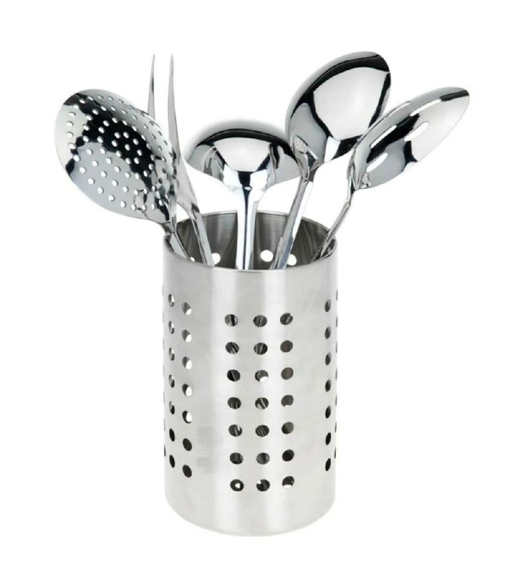 wadiga Set de 5 ustensiles de cuisine en acier inoxydable et pot de rangement