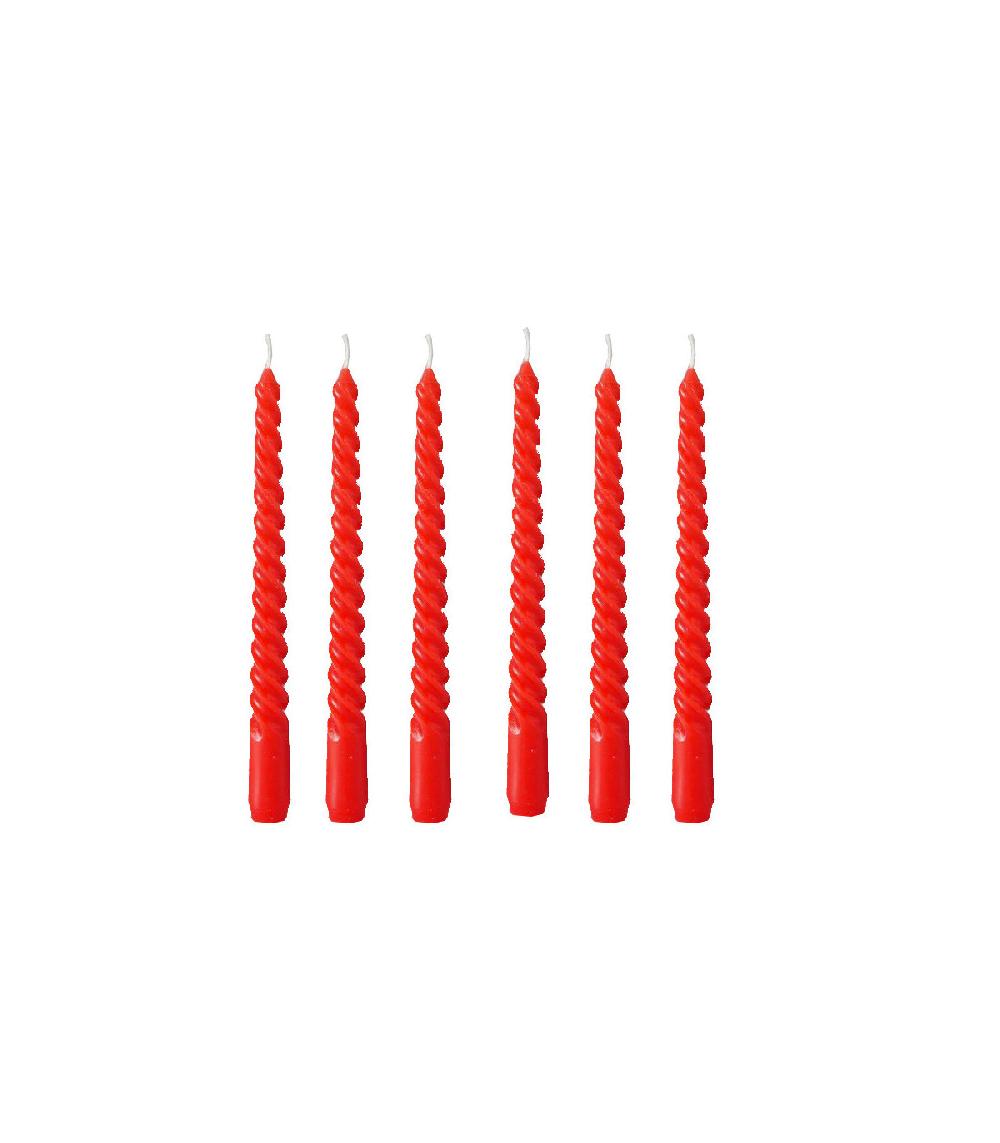 wadiga Set de 6 bougies pour chandelier rouge longues torsadées - 2x2x20cm