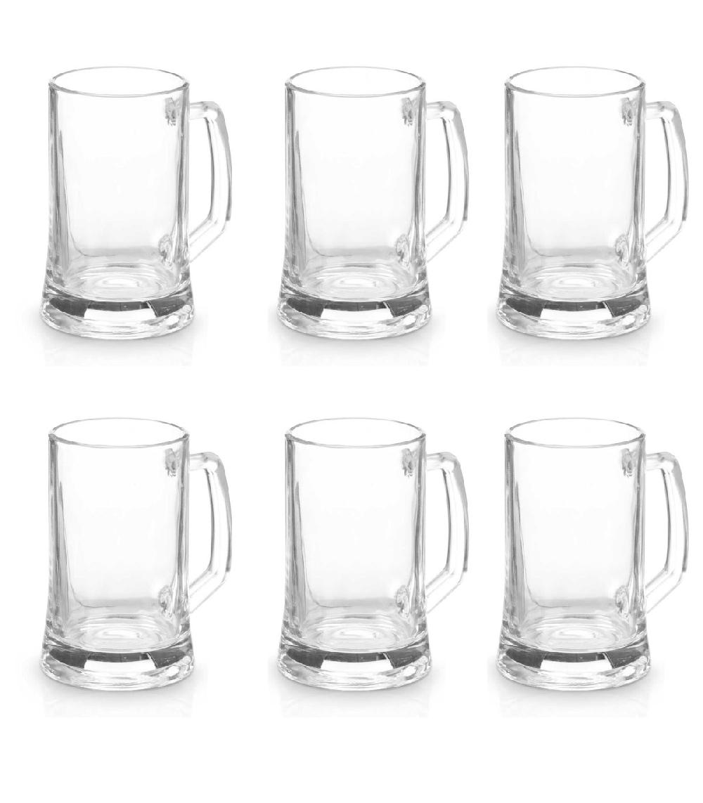 wadiga Set de 6 chopes à bière en verre avec poignées 380ml