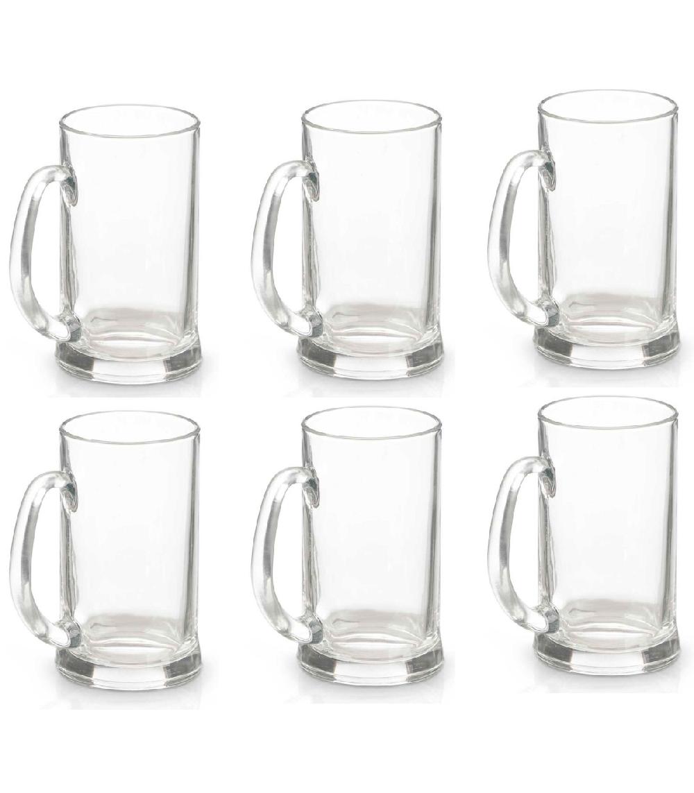 Wadiga Set De 6 Chopes à Bière En Verre Avec Poignées 650ml