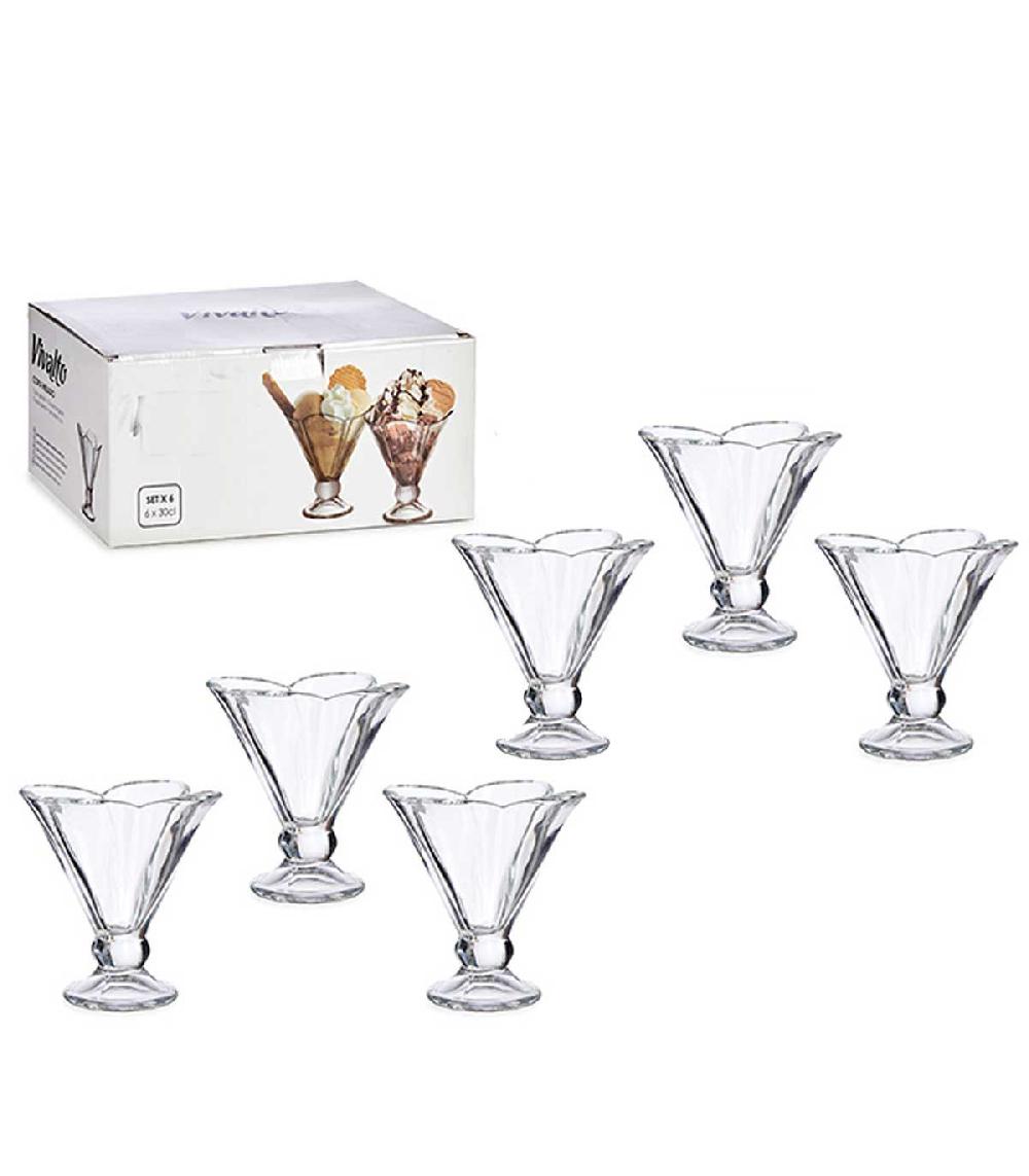 Wadiga Set De 6 Coupes à Glace En Verre Fleur - H12cm