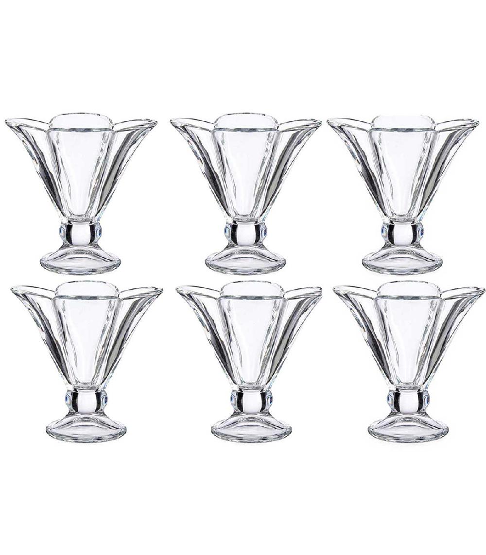 wadiga Set de 6 Coupes à Glace en Verre Fleur - H12cm