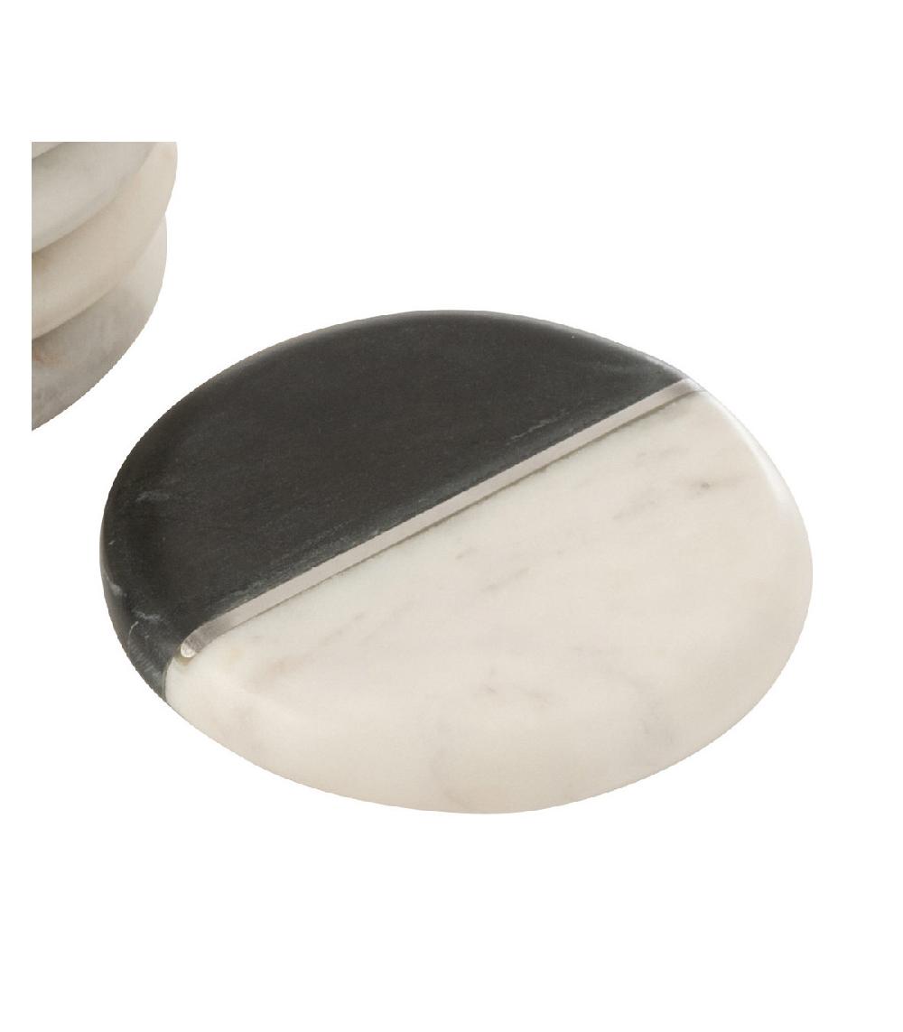 Wadiga Set De 6 Dessous De Verre Ronds En Marbre Noir Et Blanc - Diam. 11cm