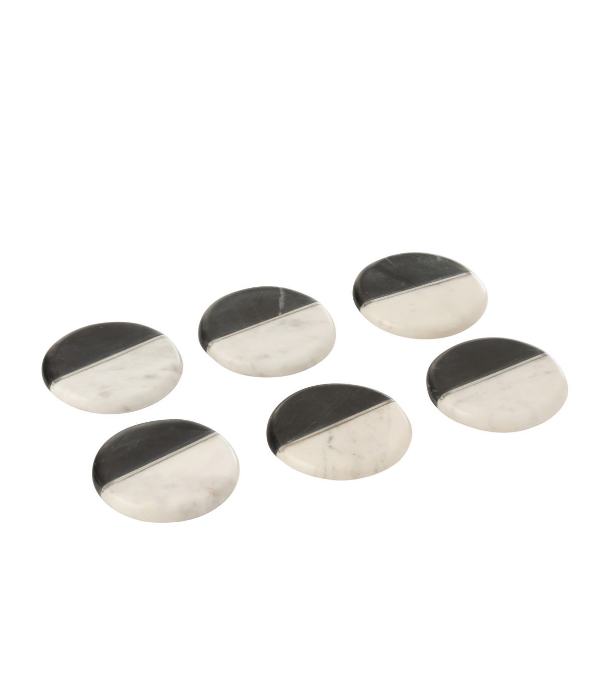 Wadiga Set De 6 Dessous De Verre Ronds En Marbre Noir Et Blanc - Diam. 11cm