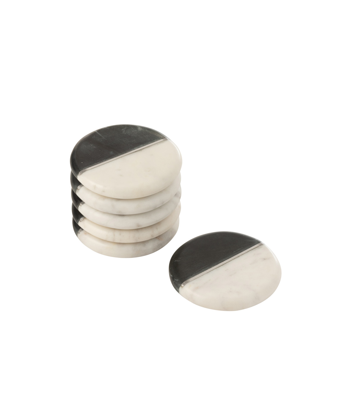 wadiga Set de 6 Dessous de Verre Ronds en Marbre noir et blanc - diam. 11cm