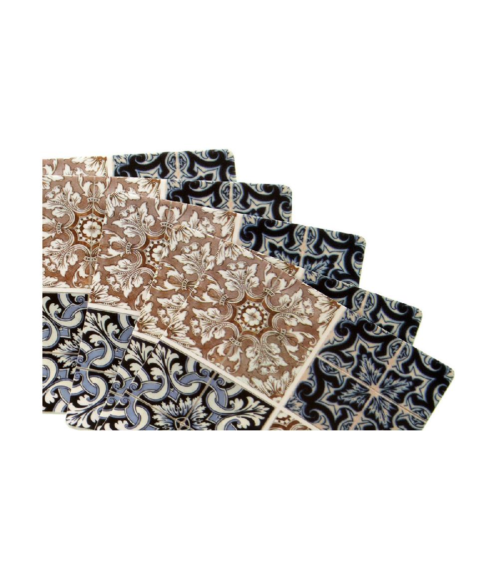 Wadiga Set De 6 Dessous De Verres En Vinyle Carreaux De Ciment - 10x10cm