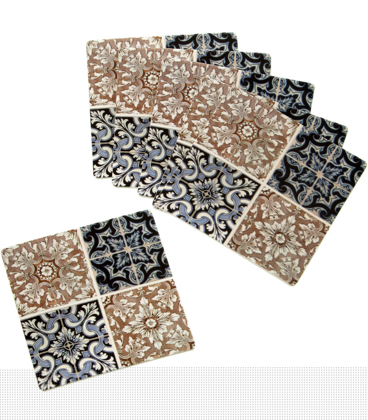 wadiga Set de 6 dessous de verres en vinyle carreaux de ciment - 10x10cm