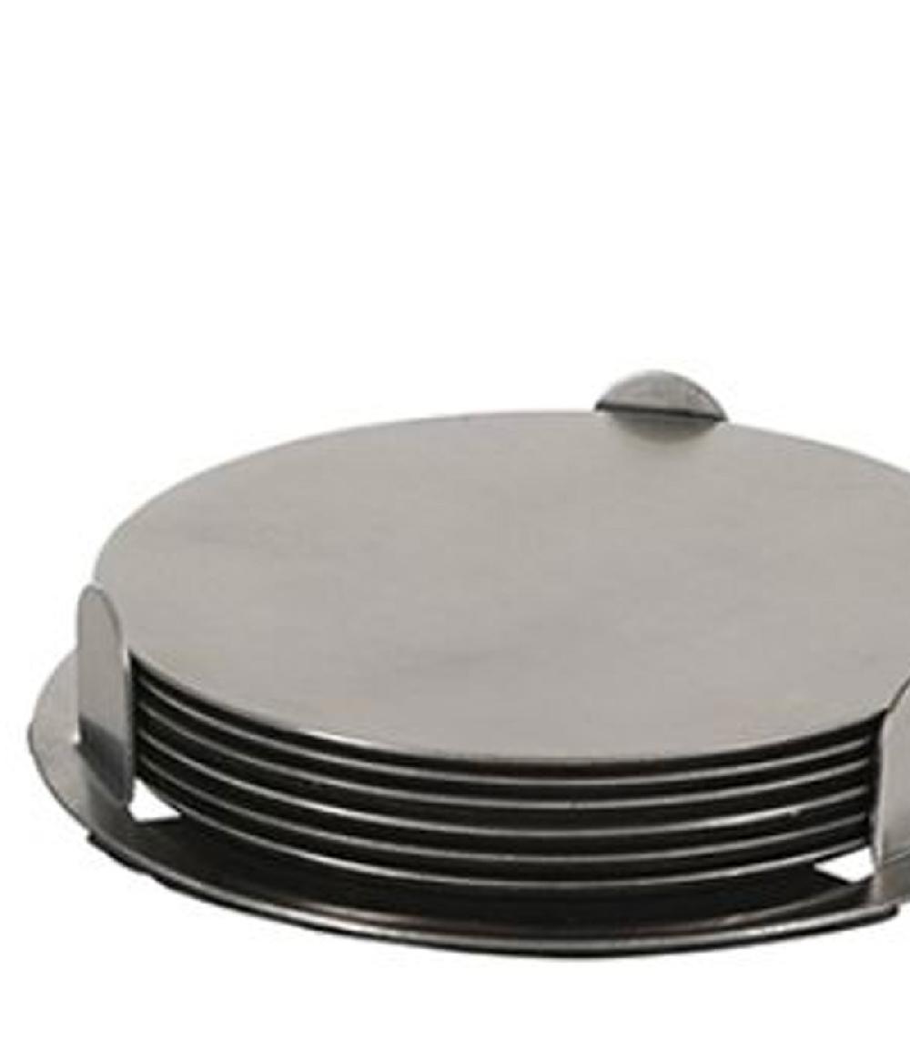 Wadiga Set De 6 Dessous De Verres Ronds En Acier Inoxydable Avec Support