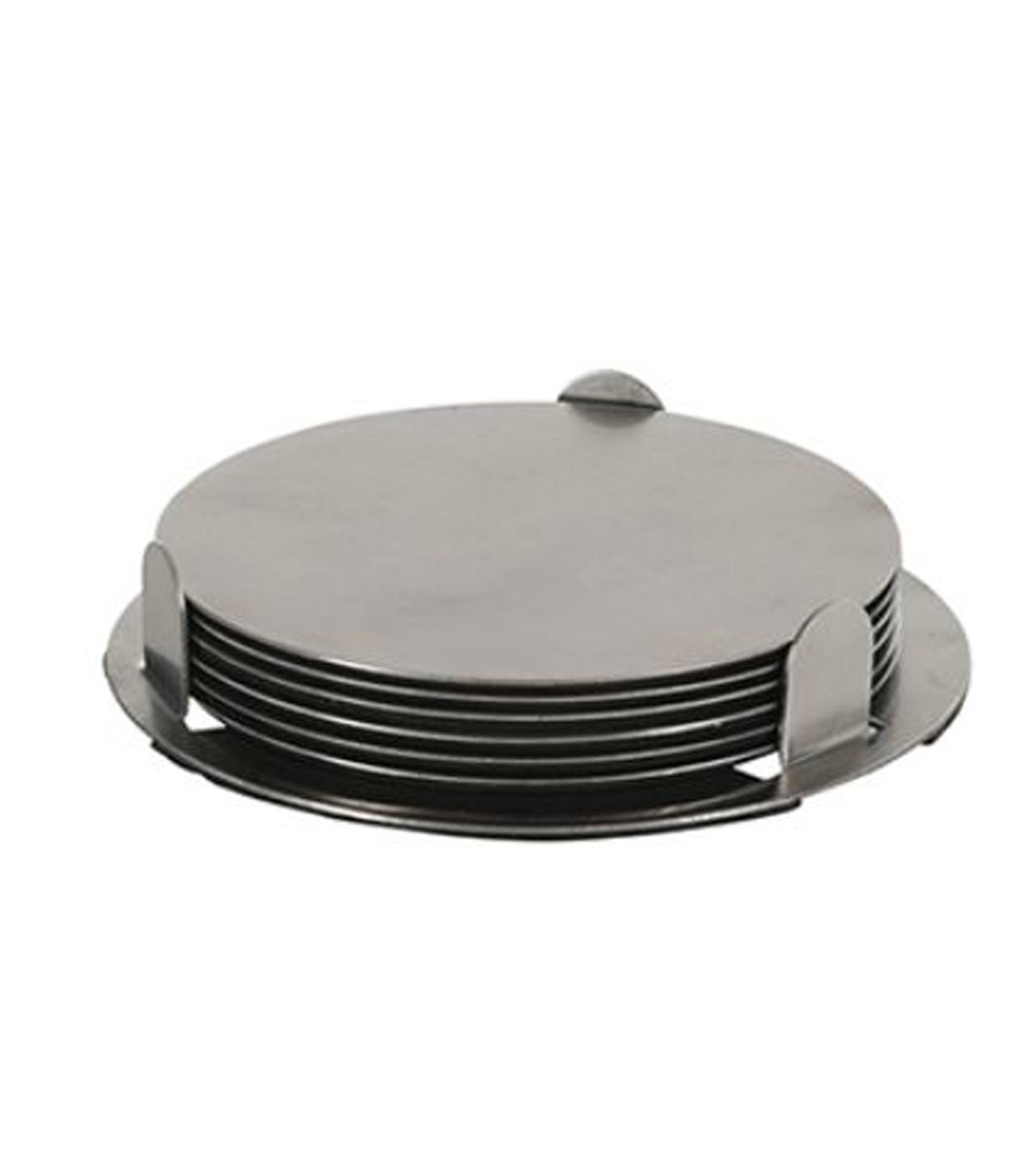 wadiga Set de 6 dessous de verres ronds en acier inoxydable avec support