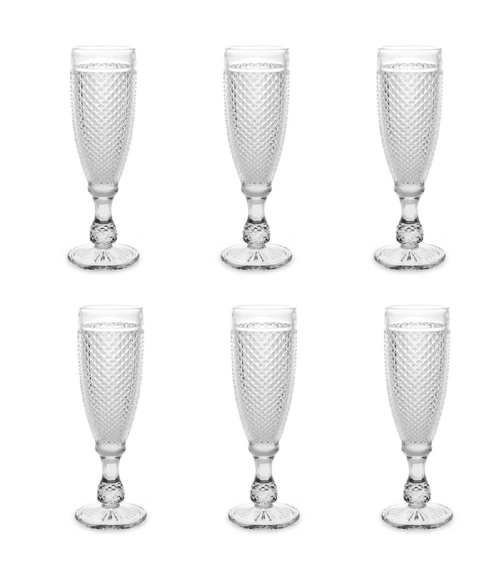 wadiga Set de 6 flûtes à champagne en verre Diamants 18.5cl