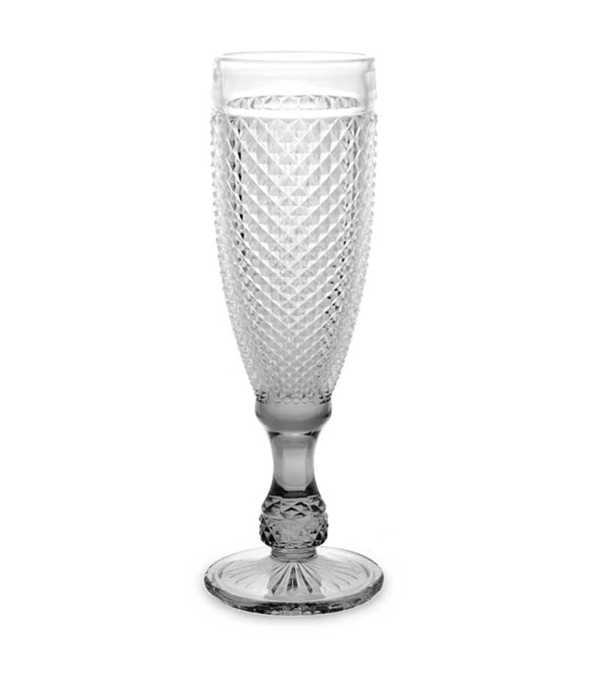 Wadiga Set De 6 Flûtes à Champagne En Verre Pied Gris Diamants 18.5cl