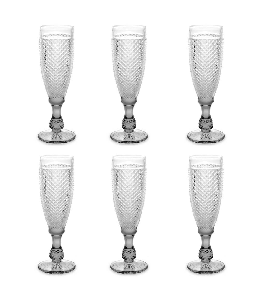 wadiga Set de 6 flûtes à champagne en verre pied gris Diamants 18.5cl