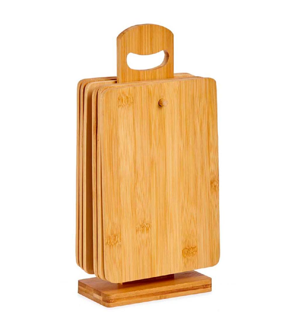 Wadiga Set De 6 Plateaux Apéritif Avec Support En Bambou 6.5x14x31cm