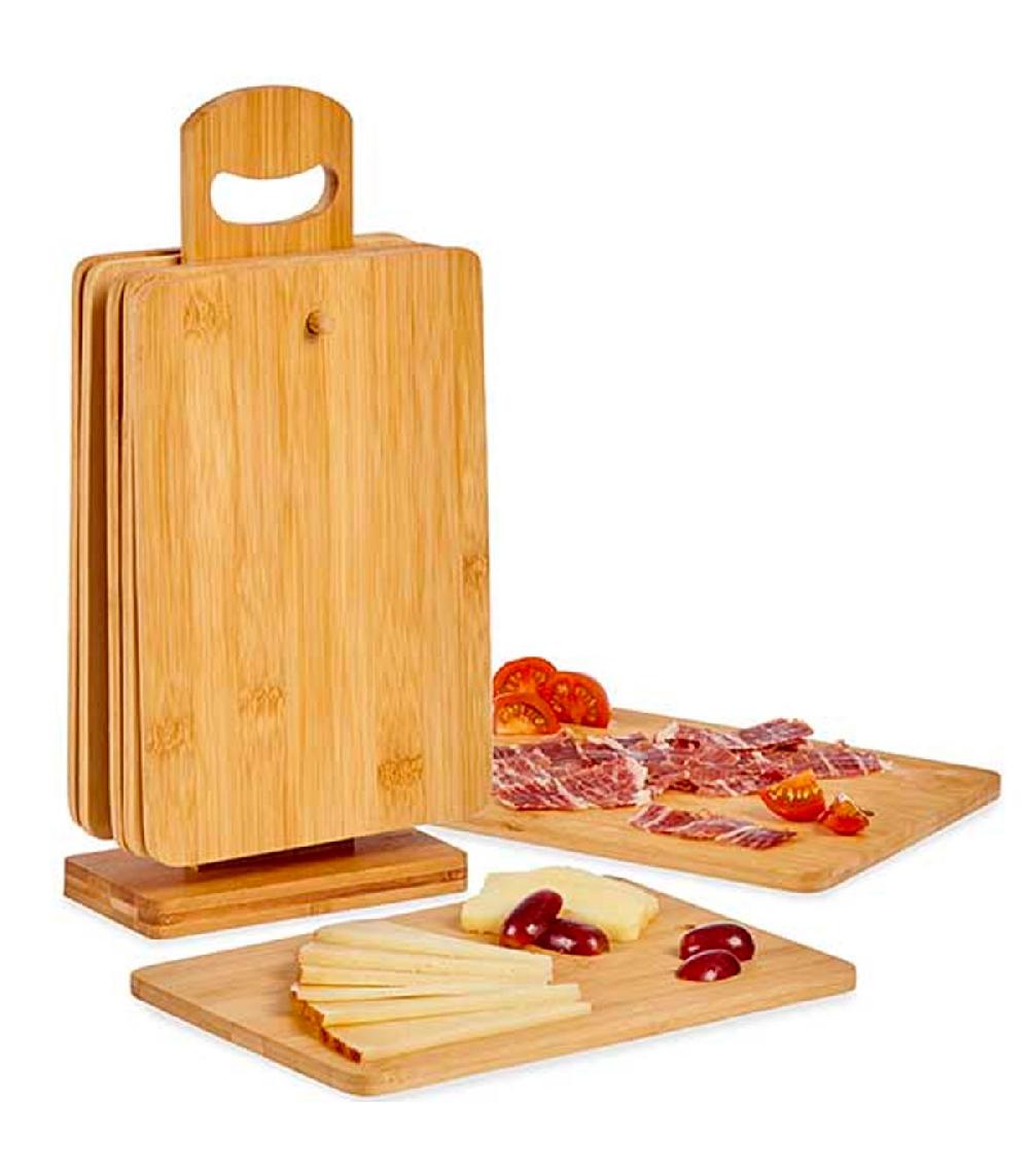 Wadiga Set De 6 Plateaux Apéritif Avec Support En Bambou 6.5x14x31cm