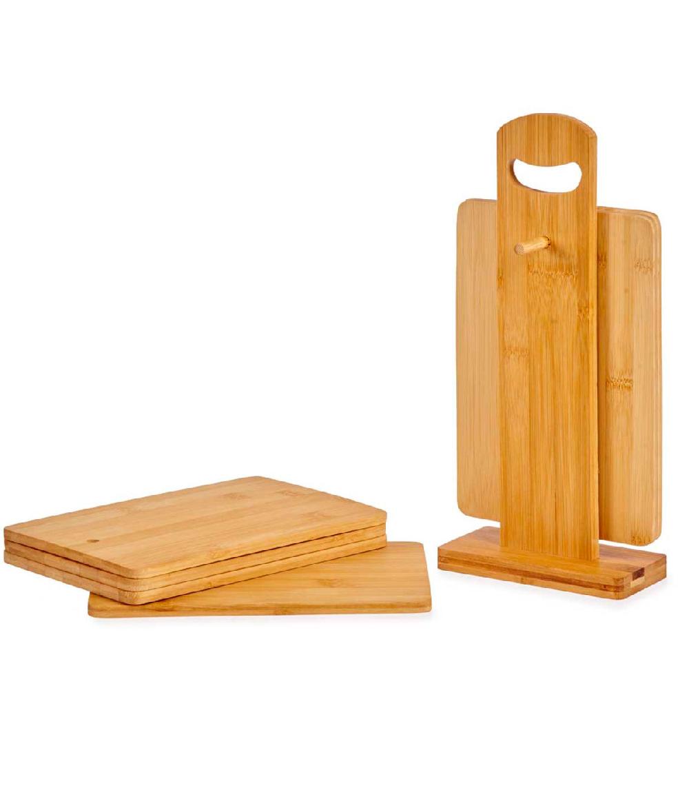 wadiga Set de 6 plateaux apéritif avec support en bambou 6.5x14x31cm