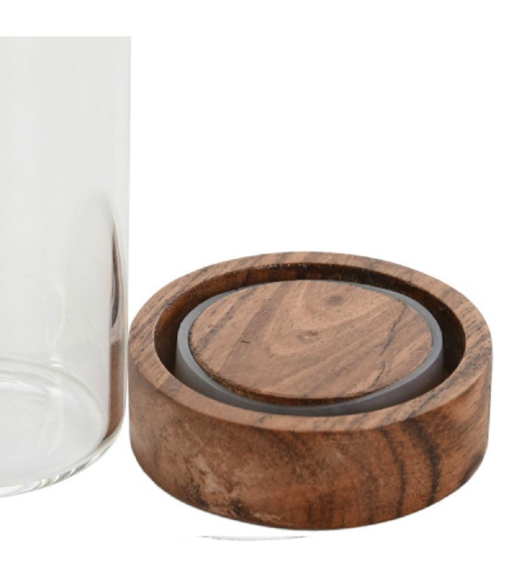 Wadiga Set De 6 Pots à épices En Verre Et Plateau En Acacia Et Inox Doré 20.5x20.5x20cm