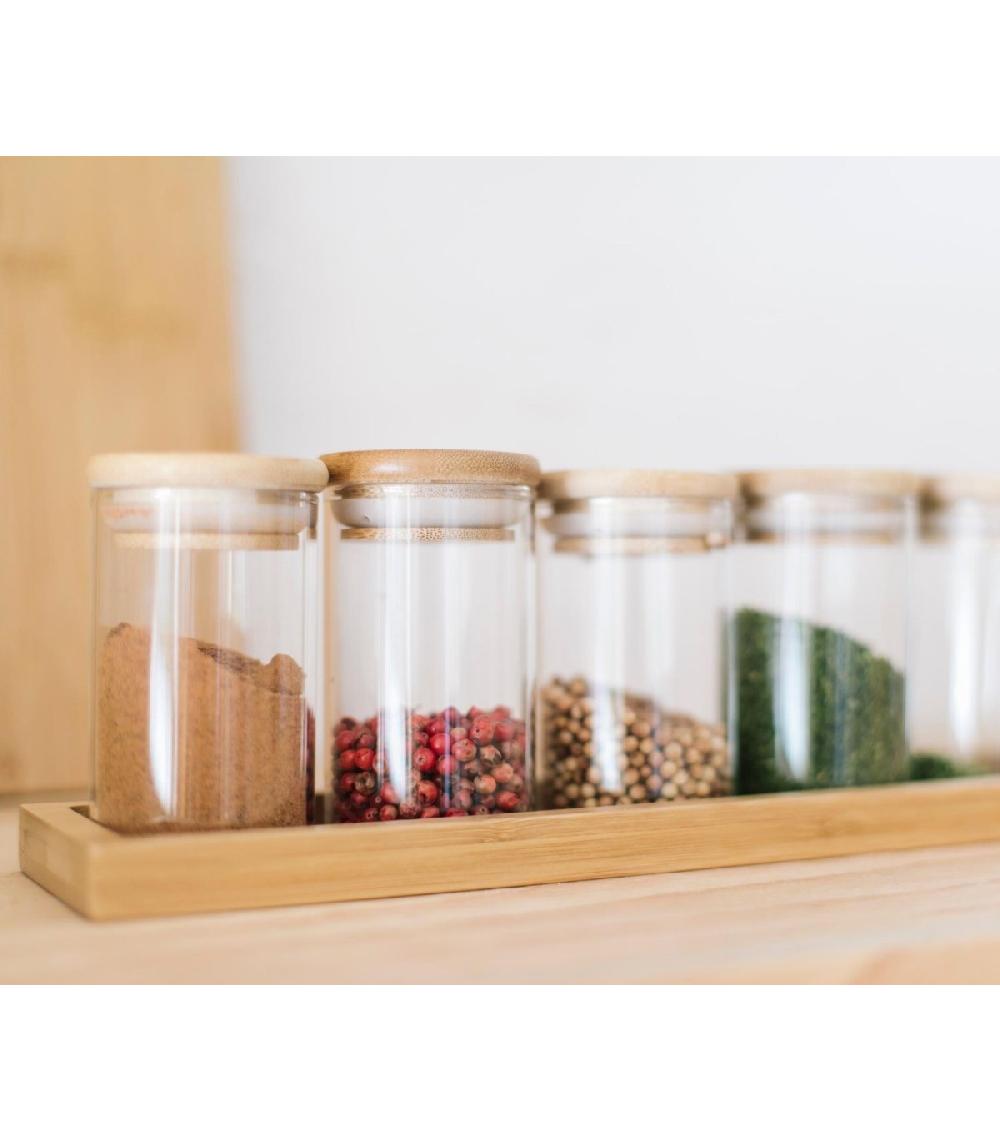 Wadiga Set De 6 Pots à Épices En Verre Et Plateau En Bambou