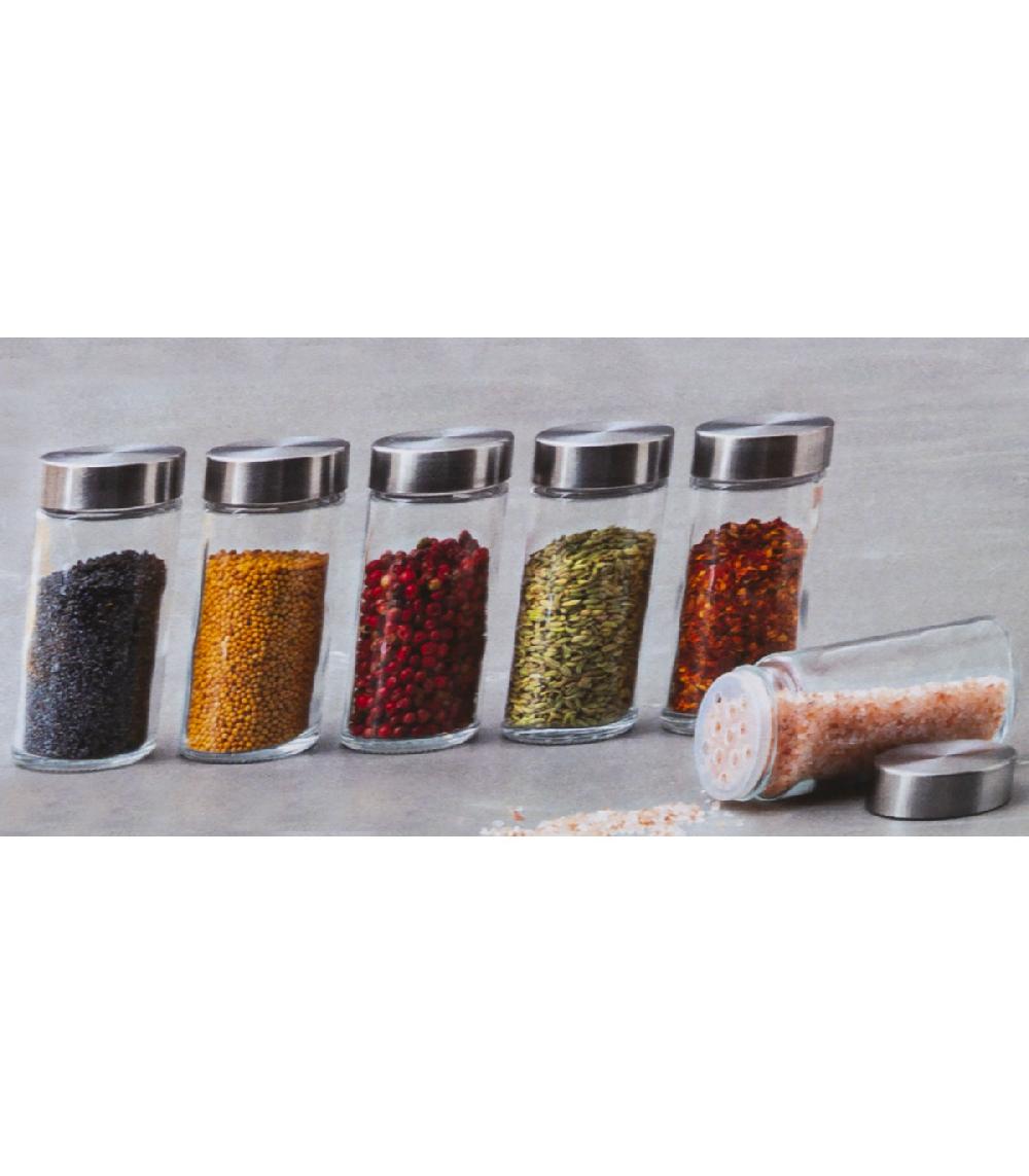 Wadiga Set De 6 Pots à épices Ronds Verre Et Métal Chromé
