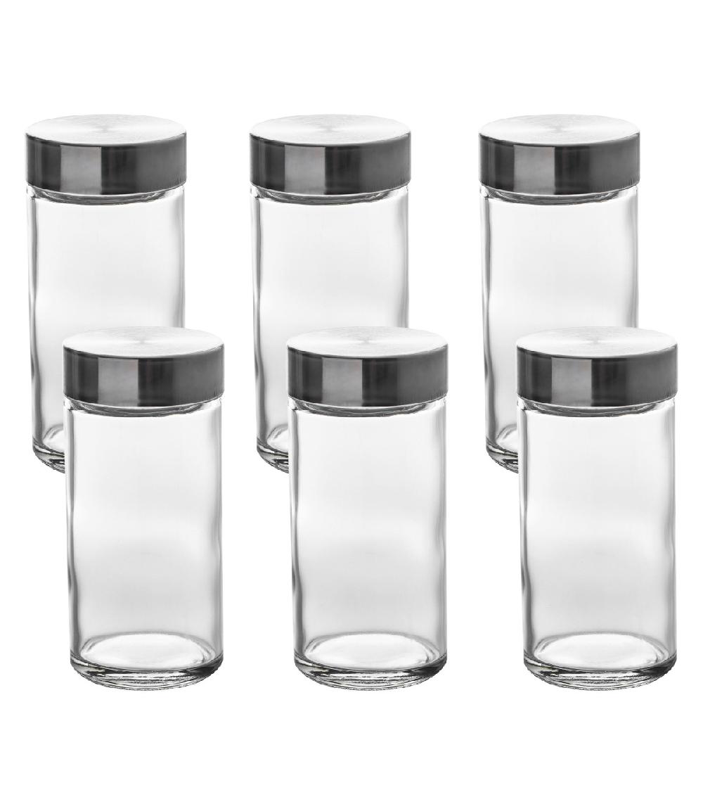 wadiga Set de 6 pots à épices ronds verre et métal chromé