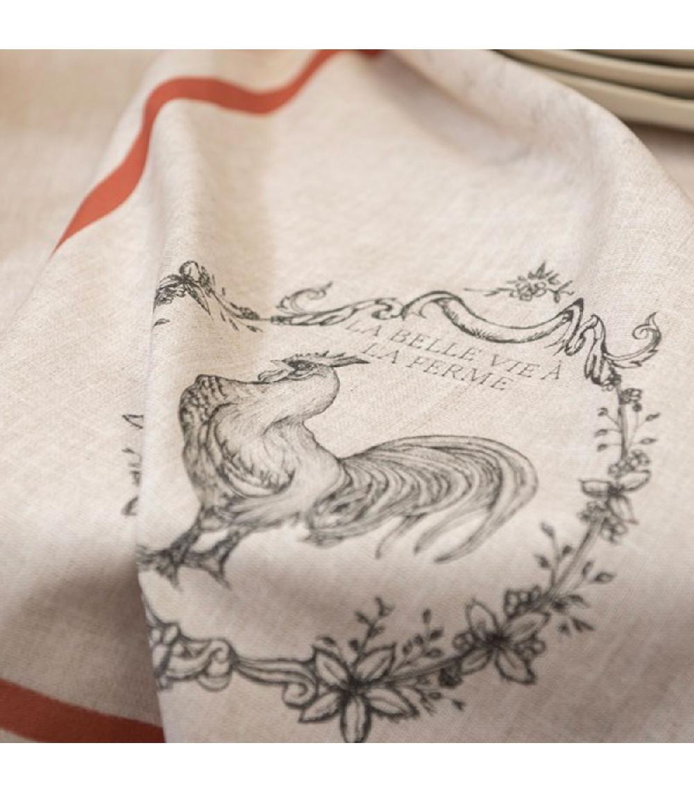 Wadiga Set De 6 Serviettes De Table 100% Coton Beige Coq 40x40cm