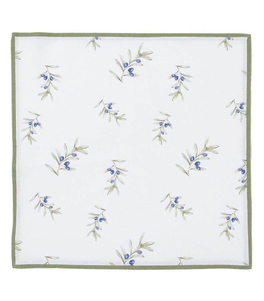 Wadiga Set De 6 Serviettes De Table 100% Coton Blanc Olives 40x40cm