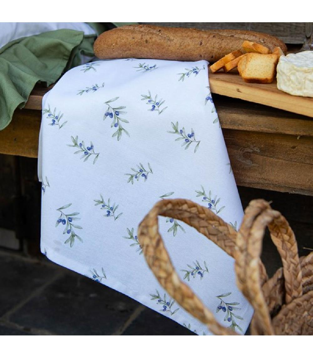 Wadiga Set De 6 Serviettes De Table 100% Coton Blanc Olives 40x40cm