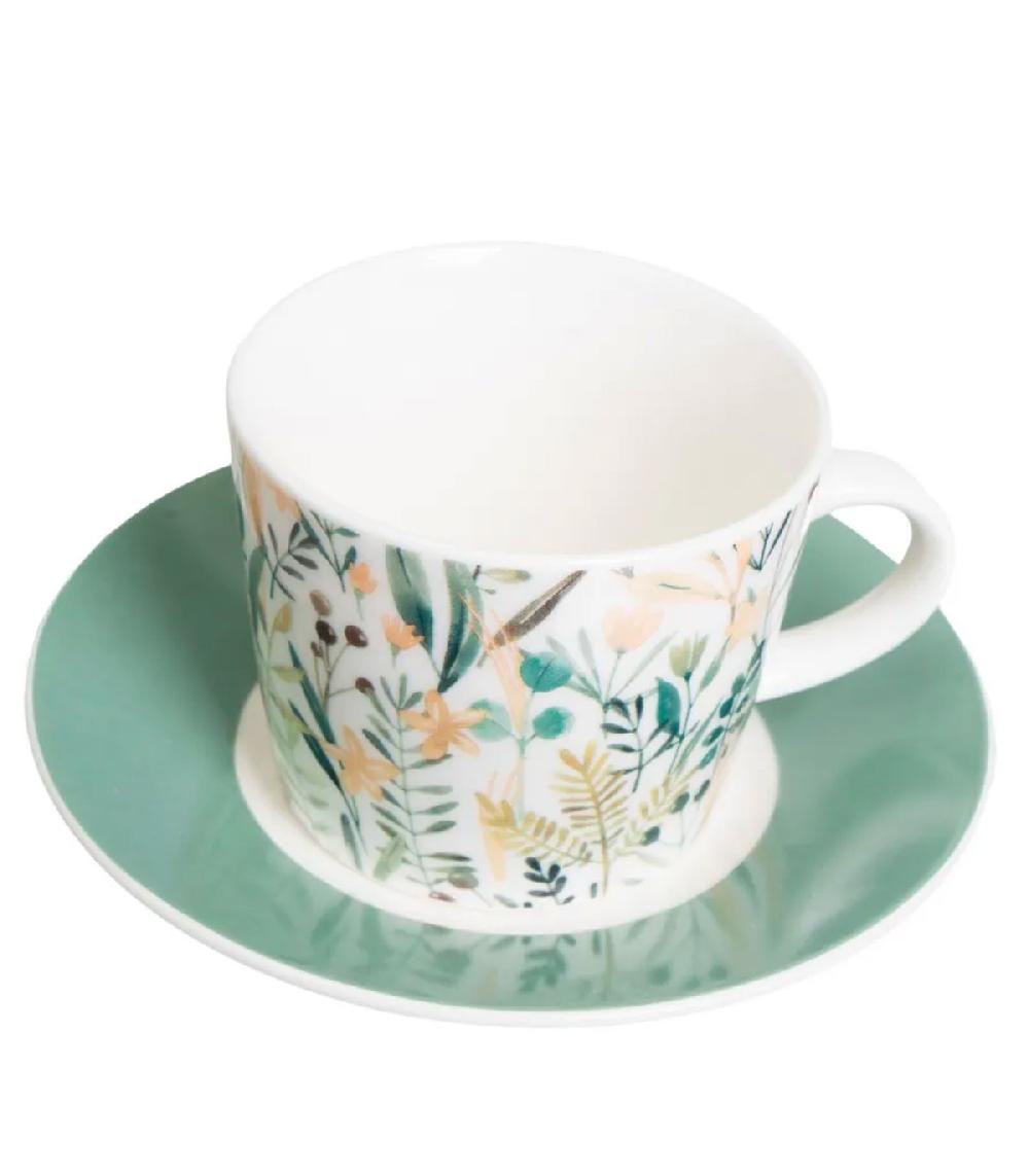 Wadiga Set De 6 Tasses Avec Dessous De Tasses En Céramique Verte Et Blanche 100ml