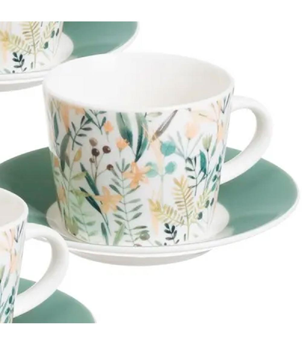 Wadiga Set De 6 Tasses Avec Dessous De Tasses En Céramique Verte Et Blanche 100ml