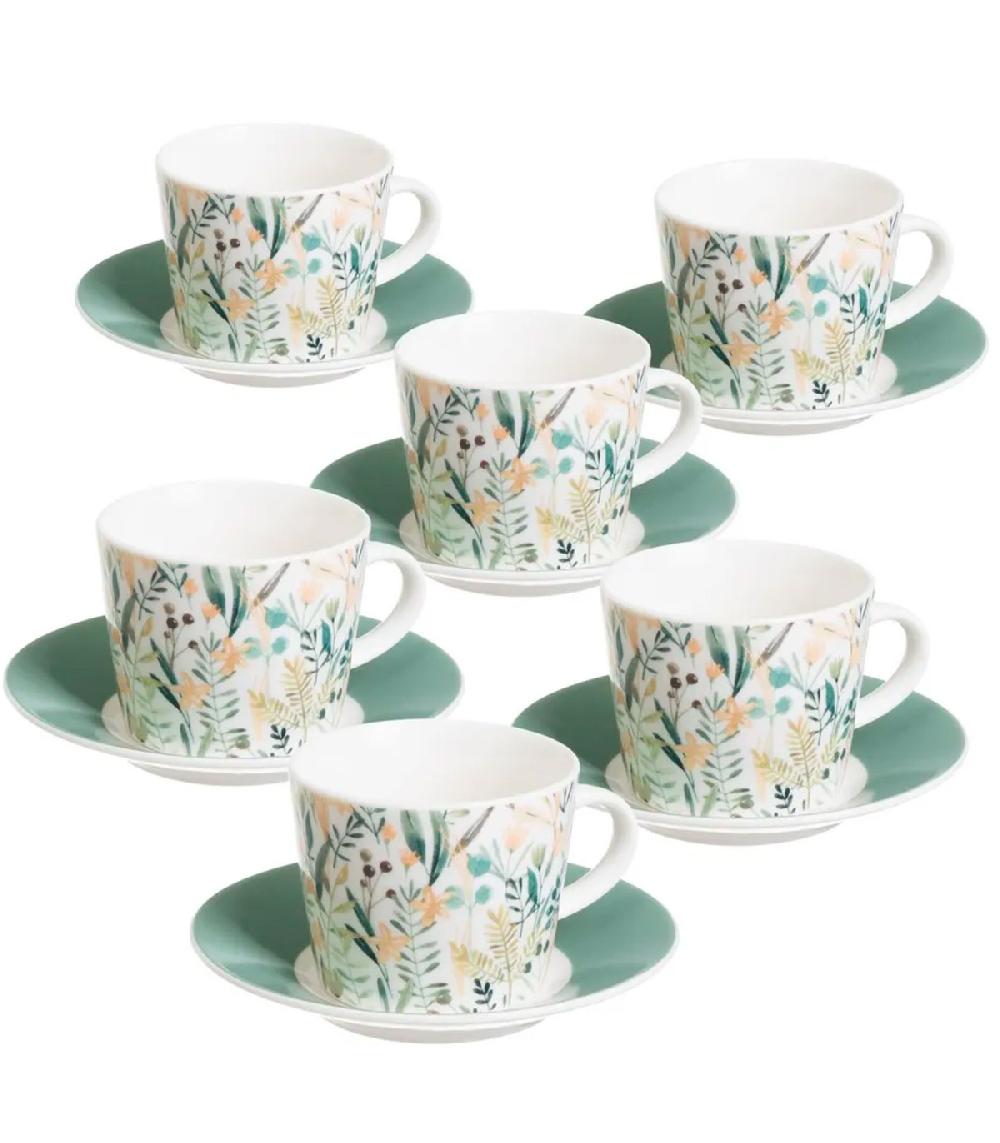 wadiga Set de 6 tasses avec dessous de tasses en céramique verte et blanche 100ml