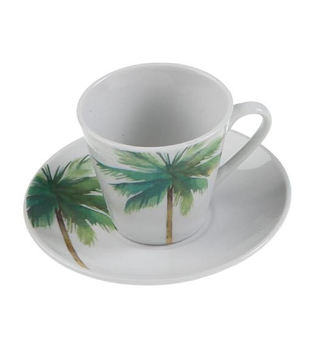 Wadiga Set De 6 Tasses Avec Dessous De Tasses En Porcelaine Motifs Palmiers