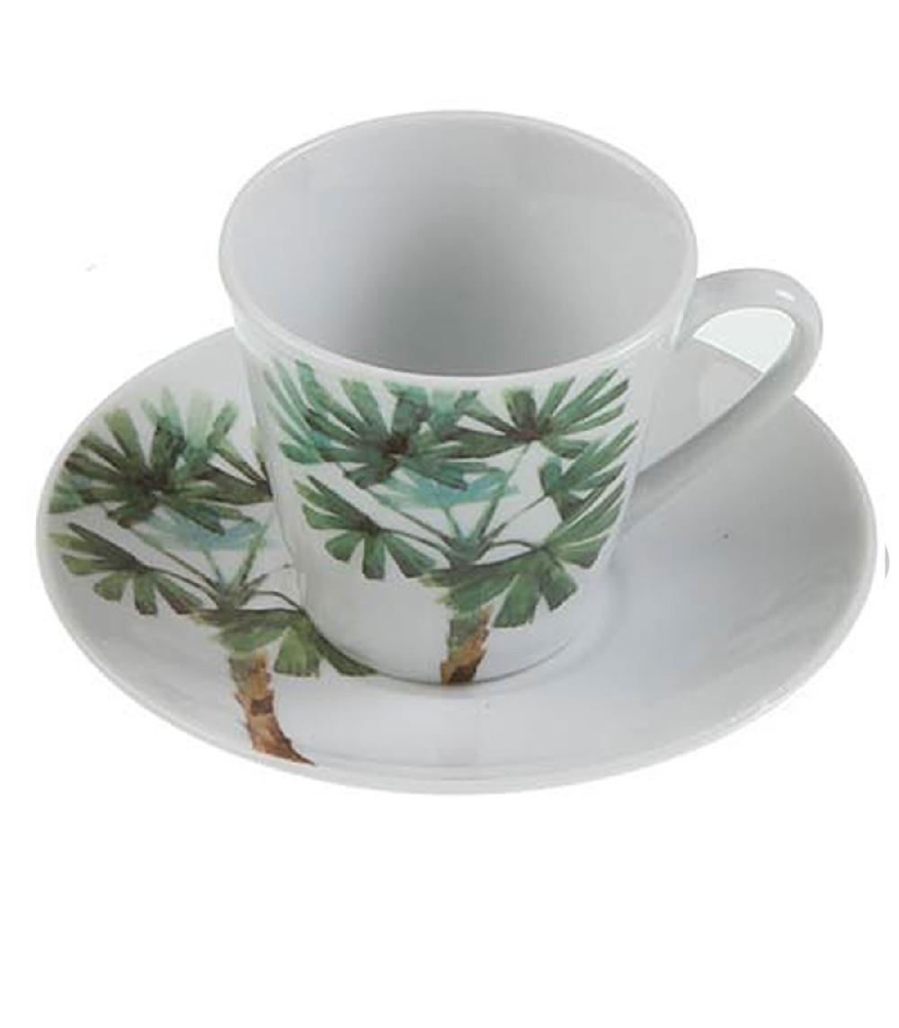 Wadiga Set De 6 Tasses Avec Dessous De Tasses En Porcelaine Motifs Palmiers