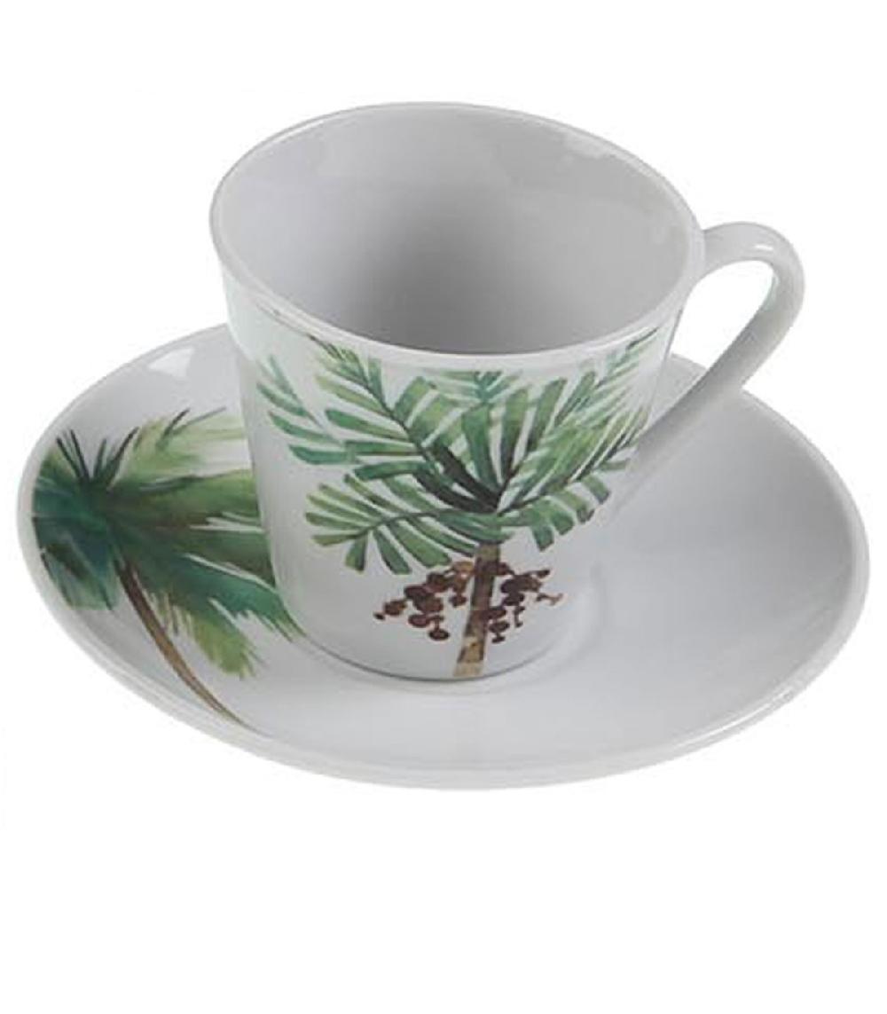 Wadiga Set De 6 Tasses Avec Dessous De Tasses En Porcelaine Motifs Palmiers
