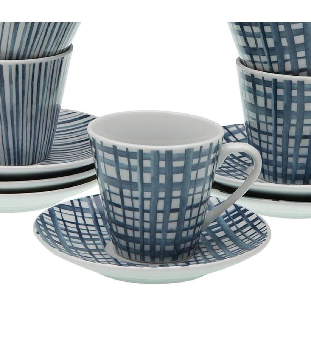 Wadiga Set De 6 Tasses Avec Dessous De Tasses En Porcelaine Bleue Et Blanche