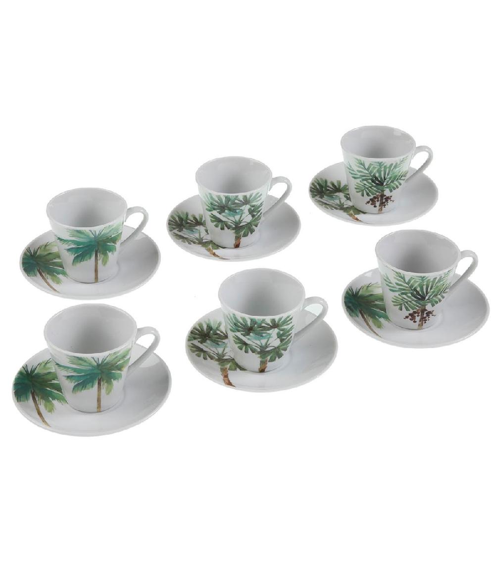 wadiga Set de 6 tasses avec dessous de tasses en porcelaine motifs palmiers