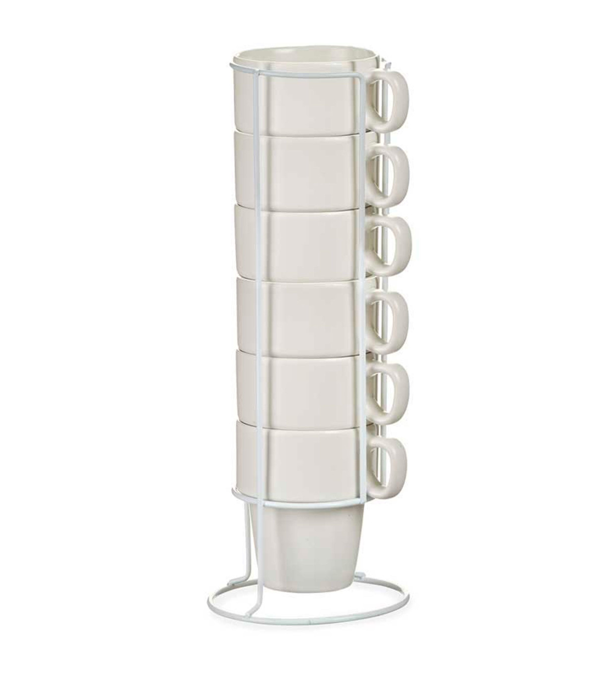 wadiga Set de 6 tasses en porcelaine blanche empilables avec support métal