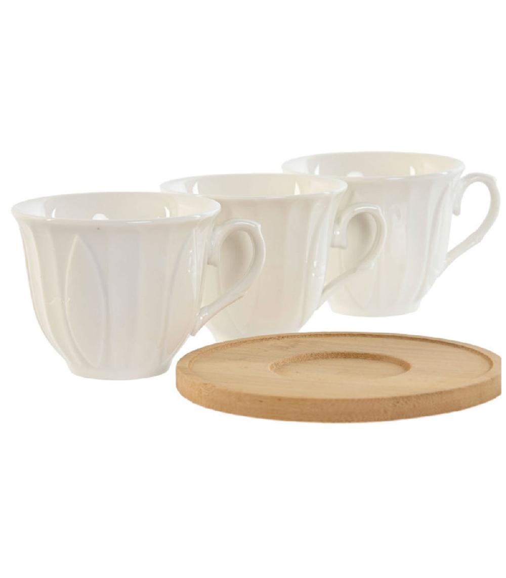 Wadiga Set De 6 Tasses En Porcelaine Blanche Et Sous-tasses Bambou 90ml